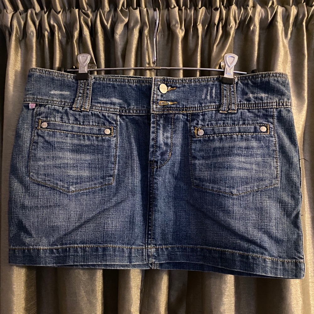 Blue denim mini skirt